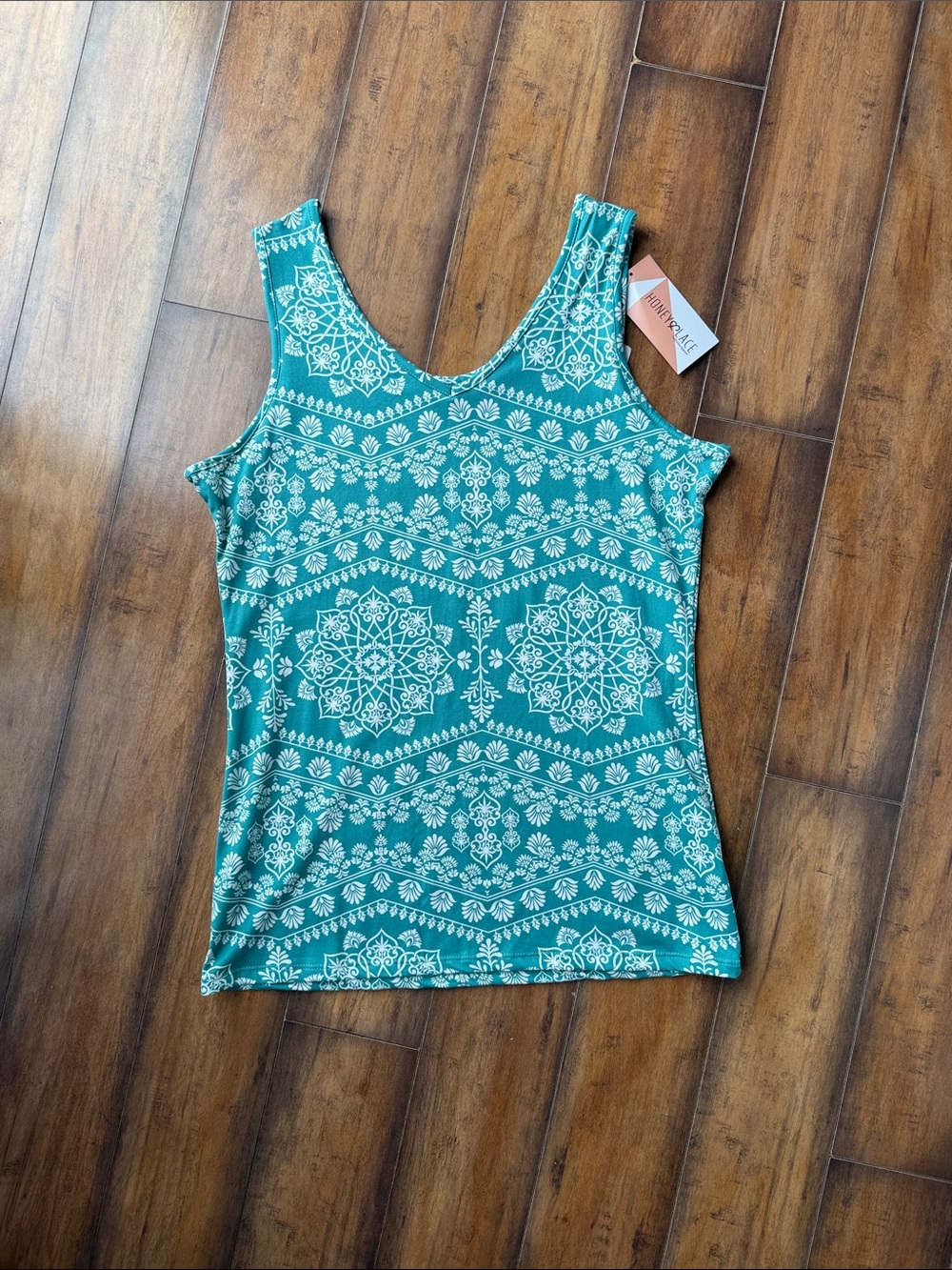 Women’s Teal Printed Scoop & V Neck Tank, Reversible 2xl